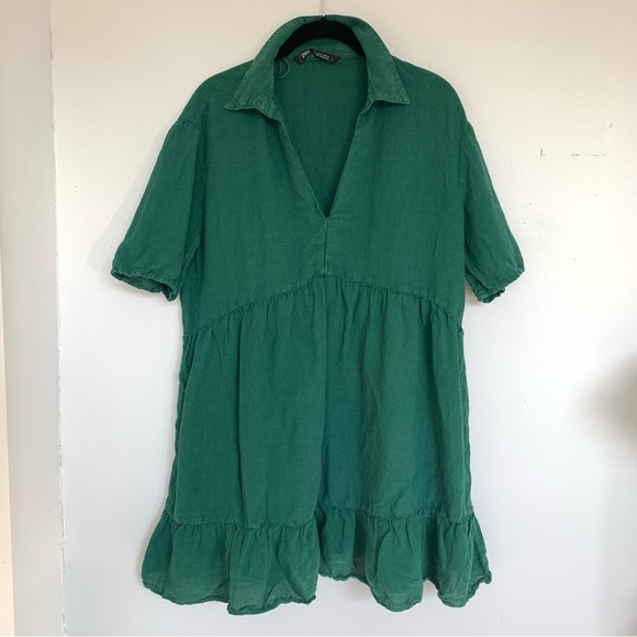 ZARA GREEN LONG SLEEVED FLOWY DRESS - Picture 2 of 8
